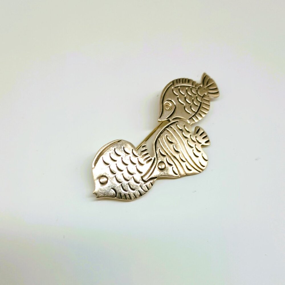 RRH Taxco 925 Triple Fish Brooch Sterling Silver Mexico Etched Nautical Pin
